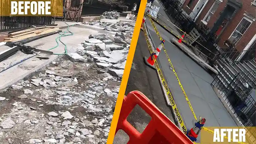 sidewalk repaired and results shown in the picture